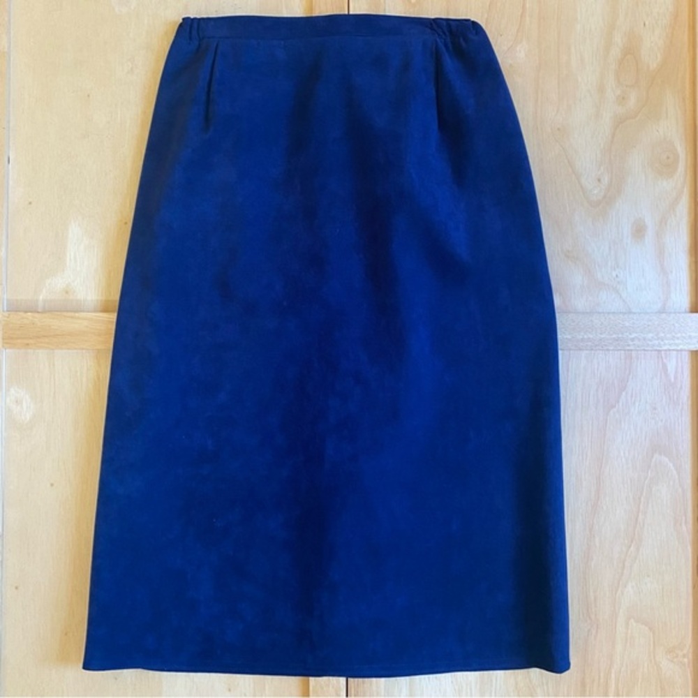 Women's Mid-Length A-Line Dark Blue‎ Faux Suede Vintage Skirt Elastic Waistband